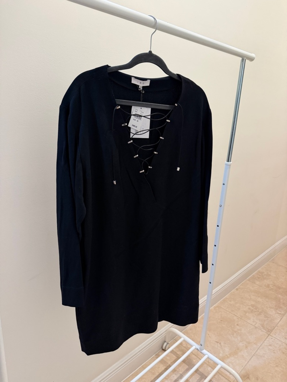 Black Lace-Up Long Sleeve Tunic Dress -size 44 - brand new